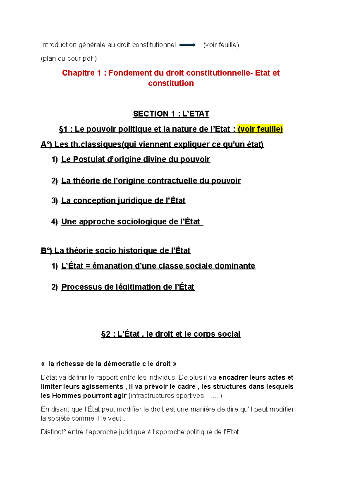 Intro general + Chapitre 1 - Introduction générale au droit ...