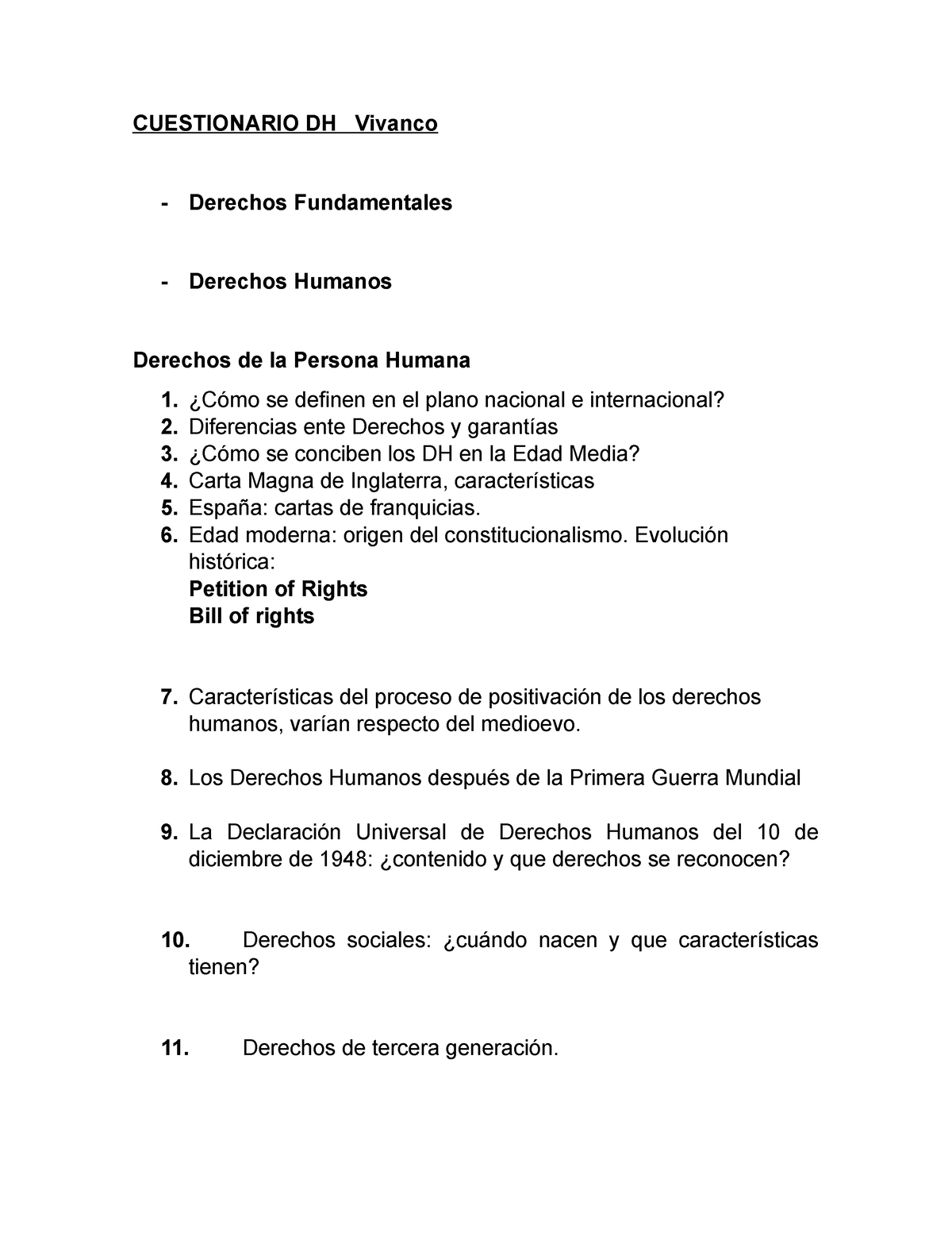 Cuestionario DH Vivanco - CUESTIONARIO DH Vivanco Derechos ...