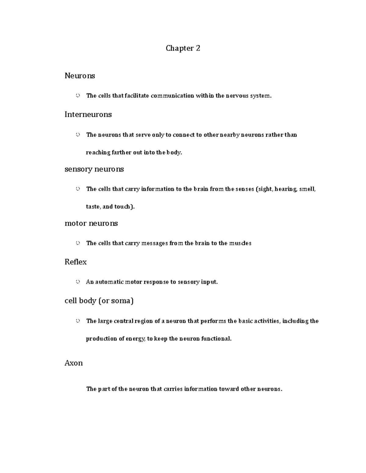 Intro To Psychology Chapter 2 Key Terms-2 - Chapter 2 Neurons The Cells ...