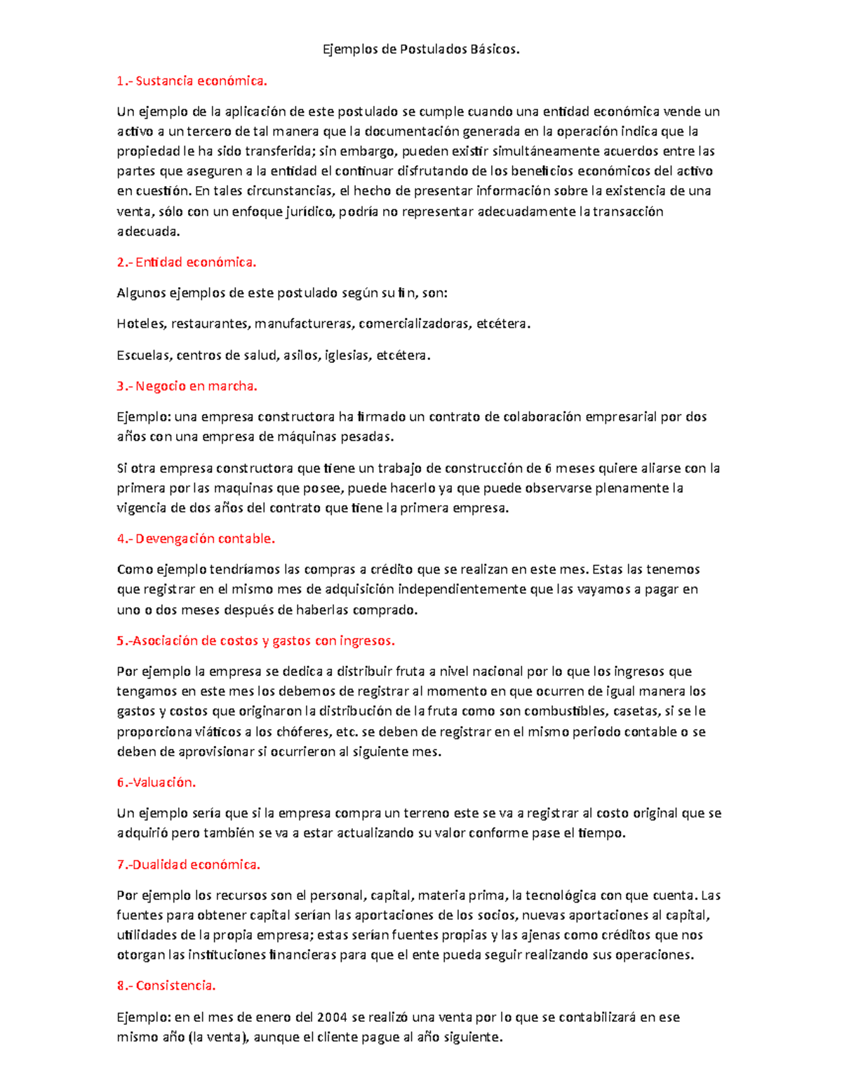 Ejemplos de Postulados Básicos - 1.- Sustancia económica. Un ejemplo de ...