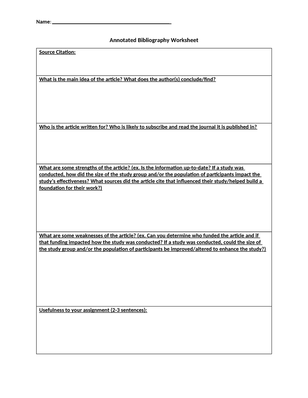 Annotated Bibliography Offline Form(2) - Name: Annotated Bibliography ...