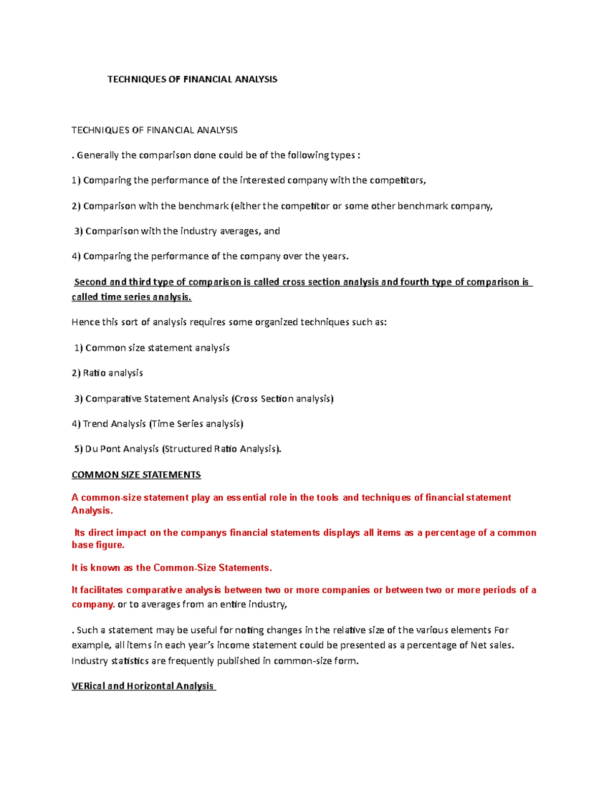 Technique OF Financial Analysis - TECHNIQUES OF FINANCIAL ANALYSIS ...