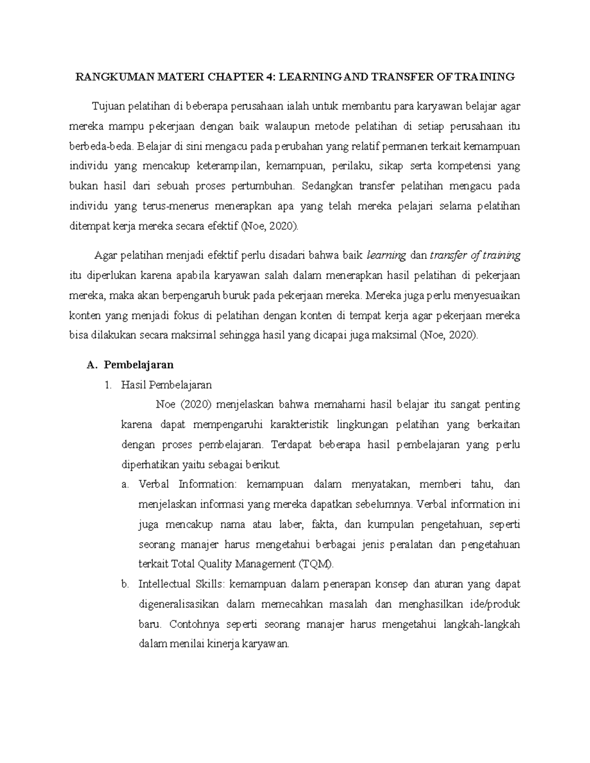 Learning and Transfer of Training - RANGKUMAN MATERI CHAPTER 4 ...