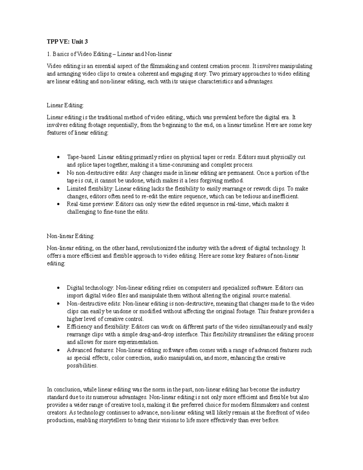 TPP VE UNIT3 - Give a short notes to study - TPP VE: Unit 3 Basics of ...