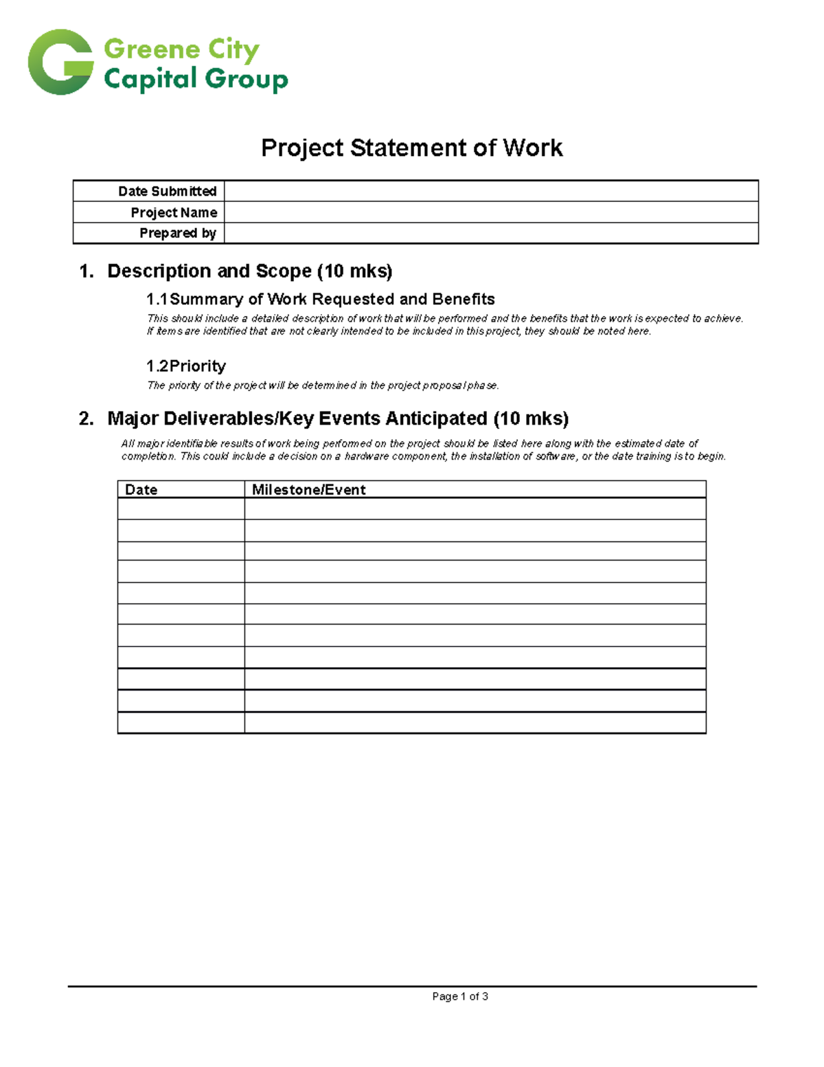 SOW Template Working Document Project Statement of Work Date