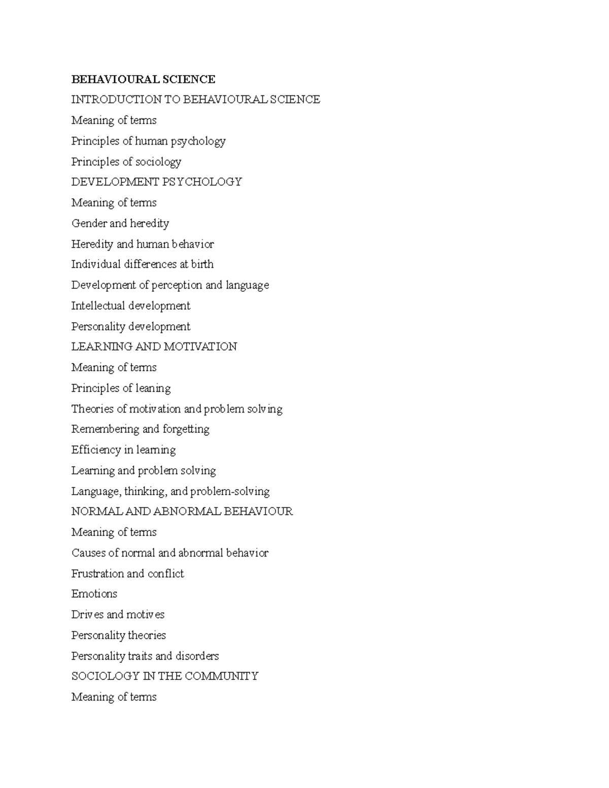 Behavioural Science - Teachers notes - BEHAVIOURAL SCIENCE INTRODUCTION ...