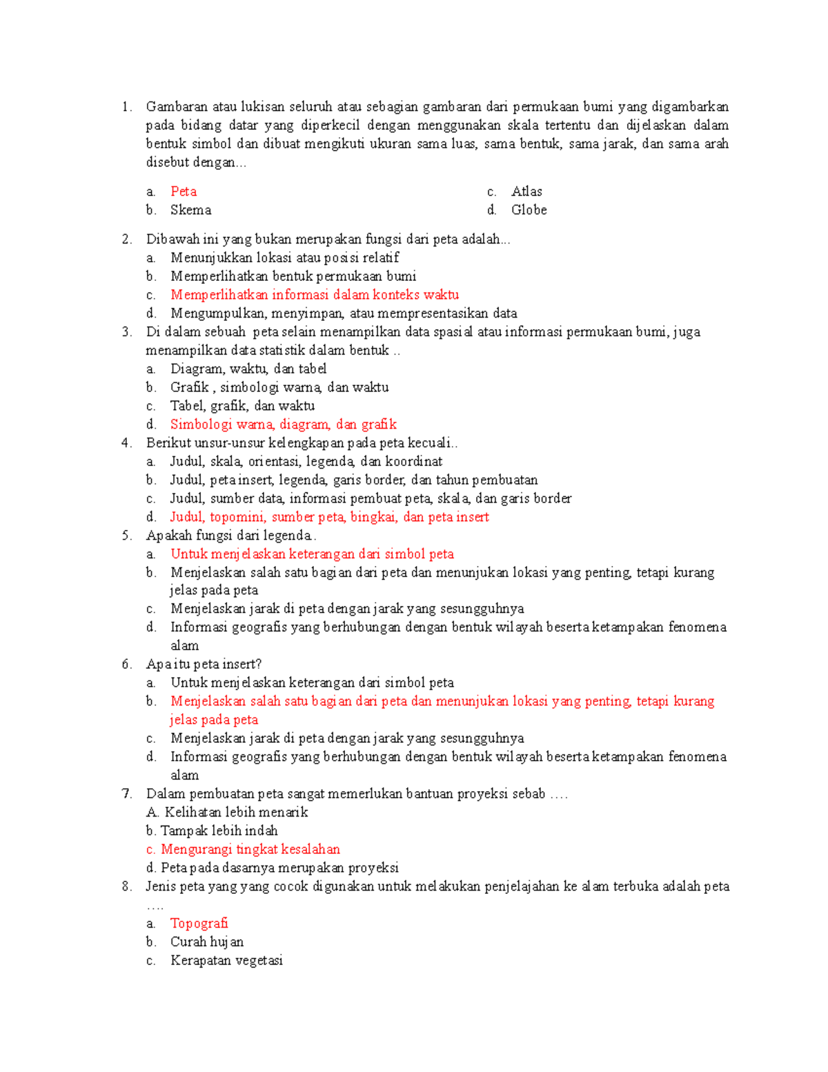 SOAL PETA - gambaran atau lukisan seluruh atau sebagian gambaran dari