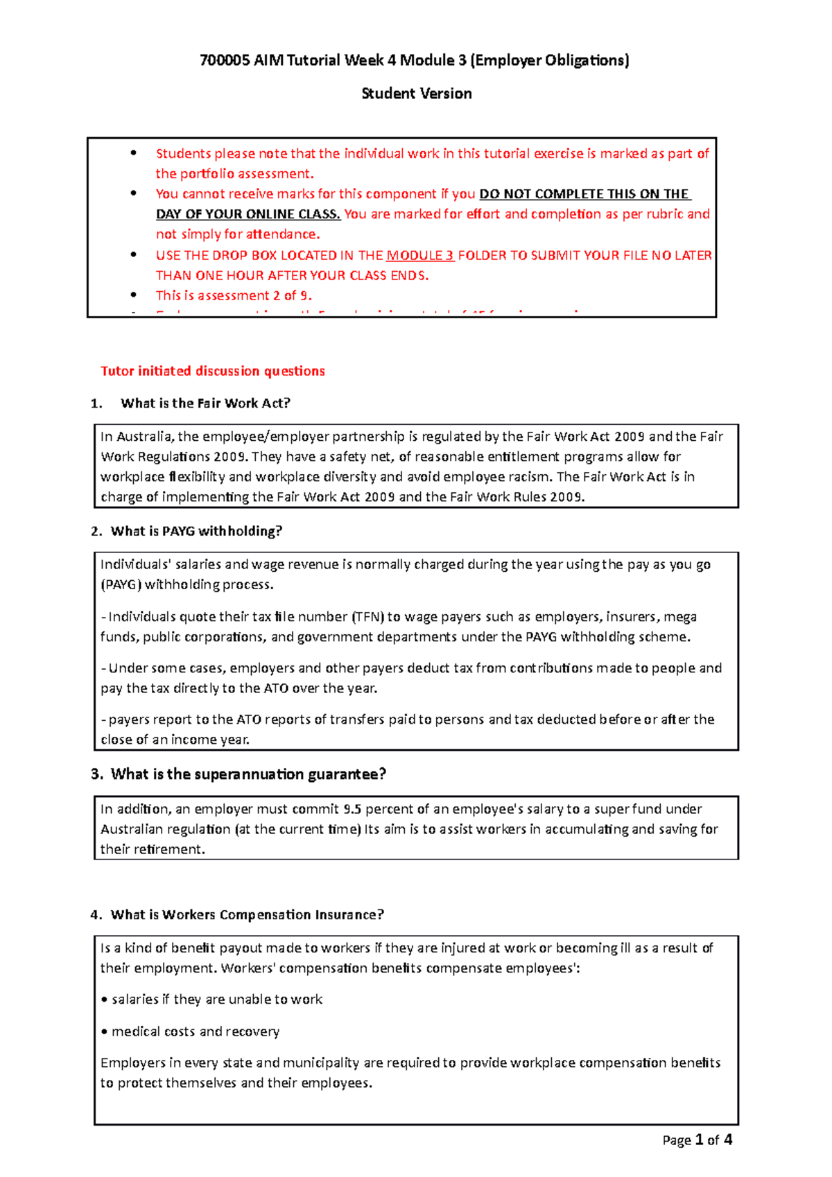 700005 AIM Week 4 Module 3 Tutorial Student - 700005 AIM Tutorial Week ...