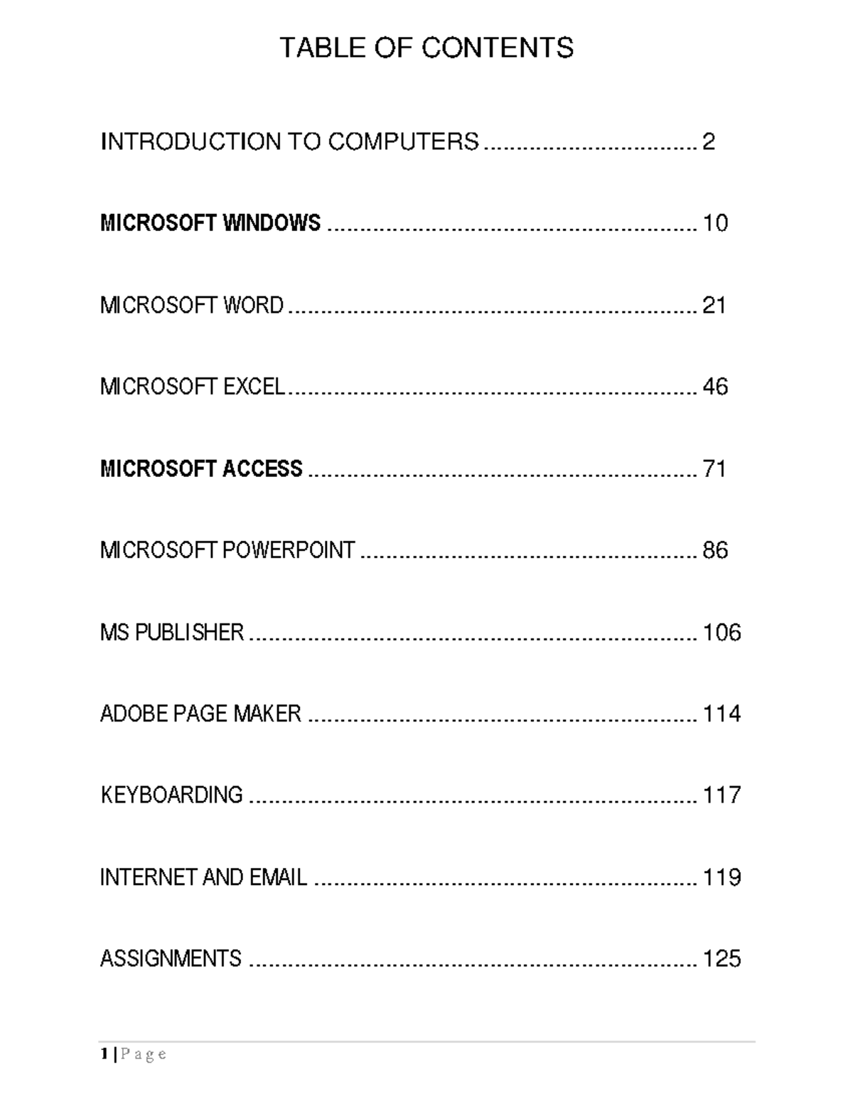 Packages - TABLE OF CONTENTS INTRODUCTION TO COMPUTERS MICROSOFT ...