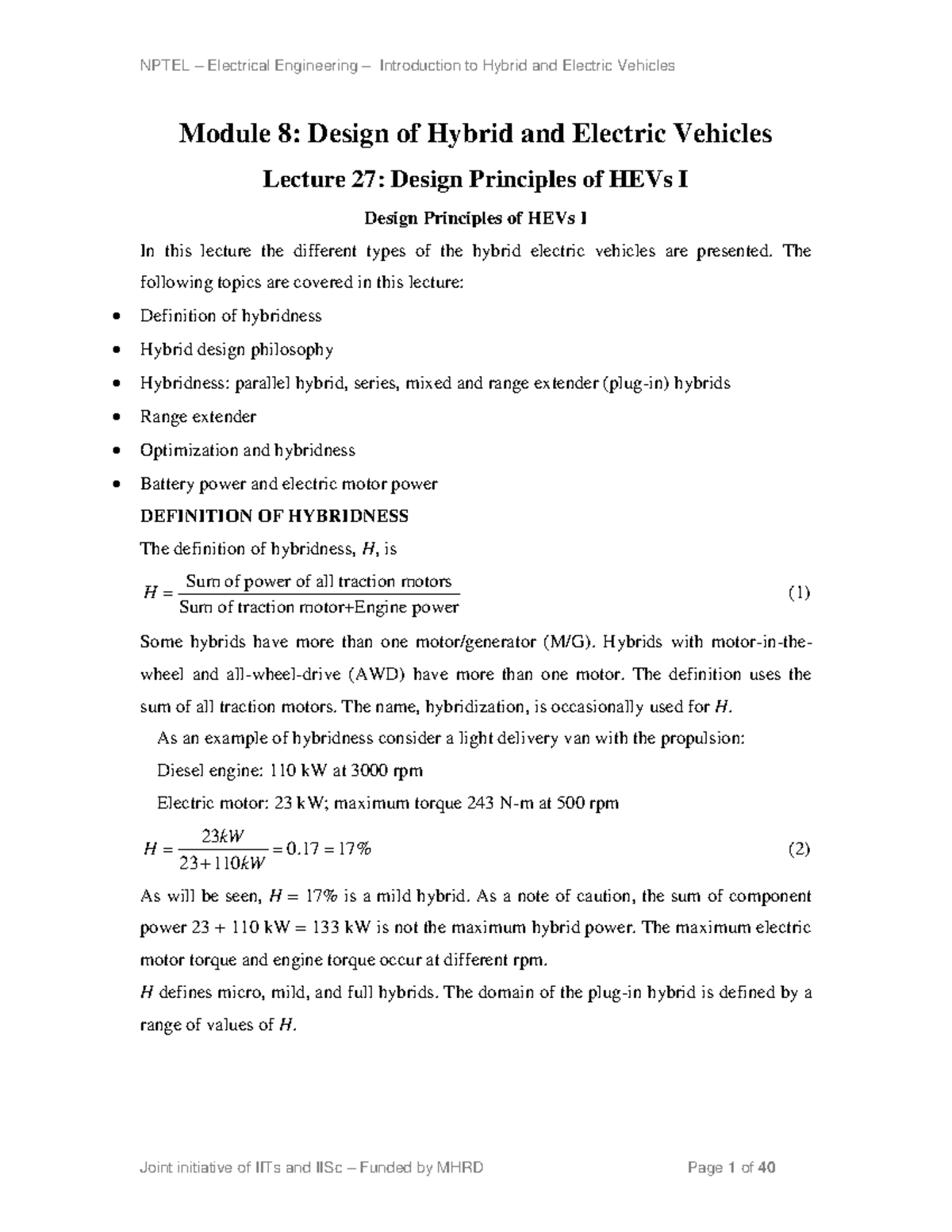 All about electric vehicles Module 8 Design of Hybrid and Electric