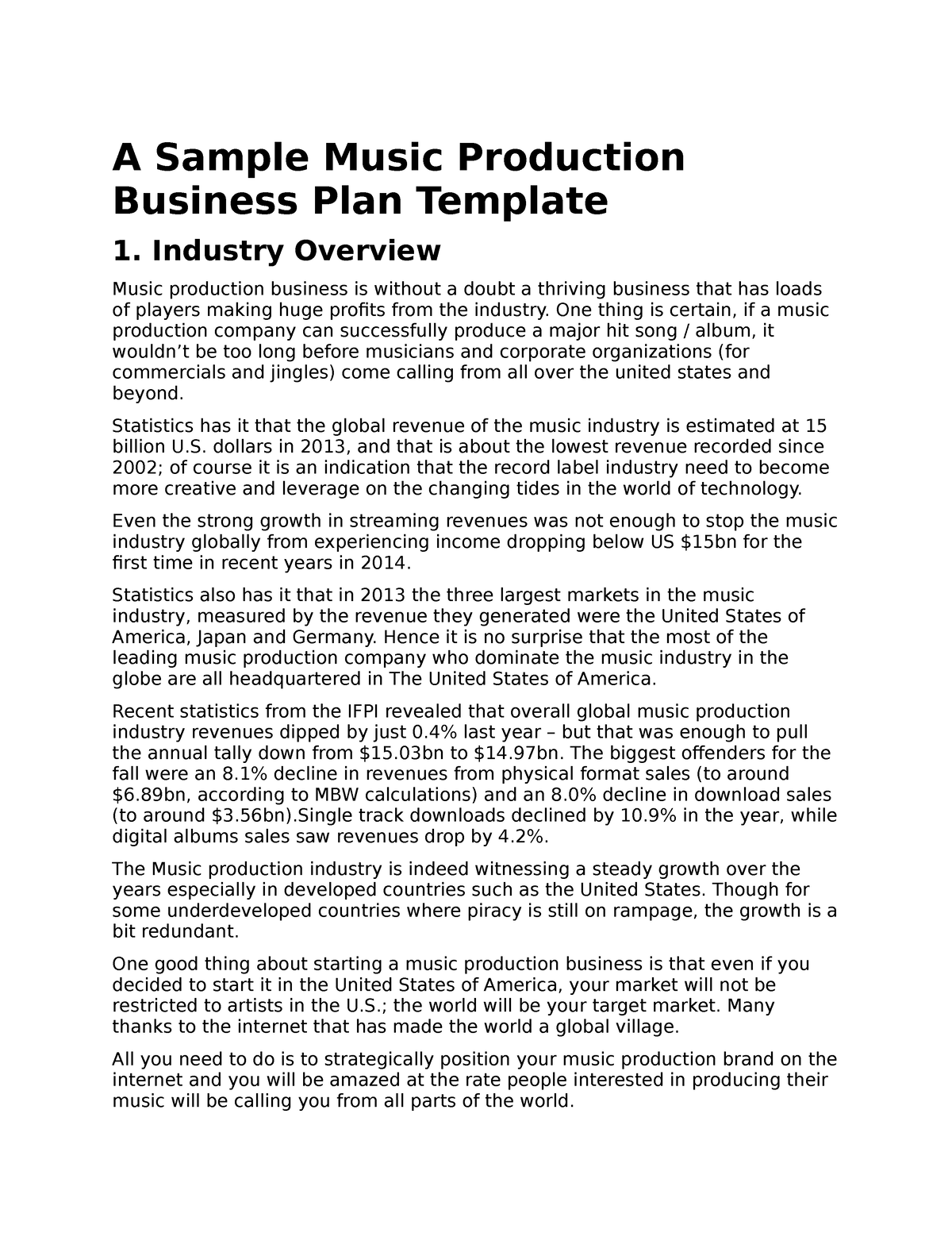 business plan for music production company pdf