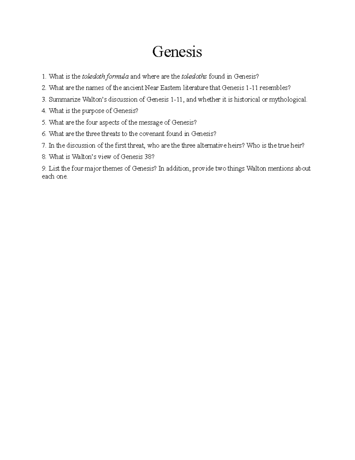 Chapter 4 Genesis Genesis What is the toledoth formula and where are