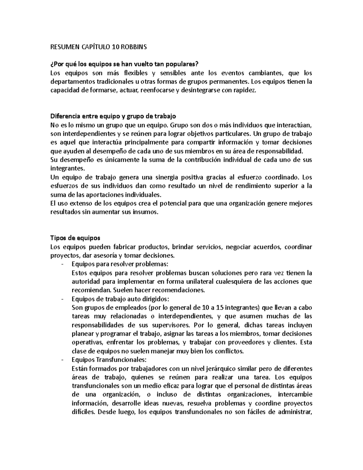 Resumen Capitulo 10 Robbins 2 Comportamiento Humano En Las Studocu