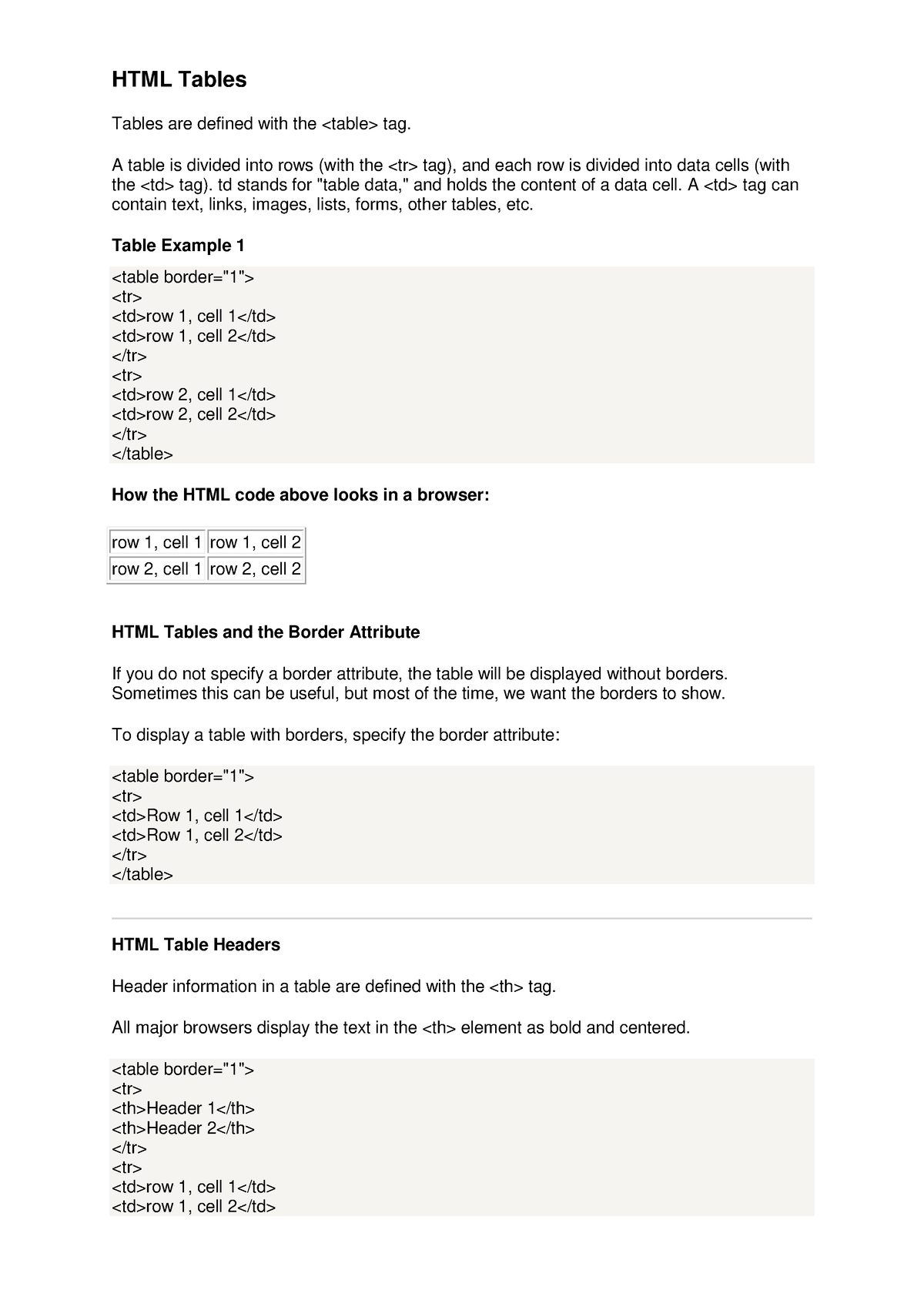 HTML Table Notes Computer Studies - HTML Tables Tables Are Defined With ...