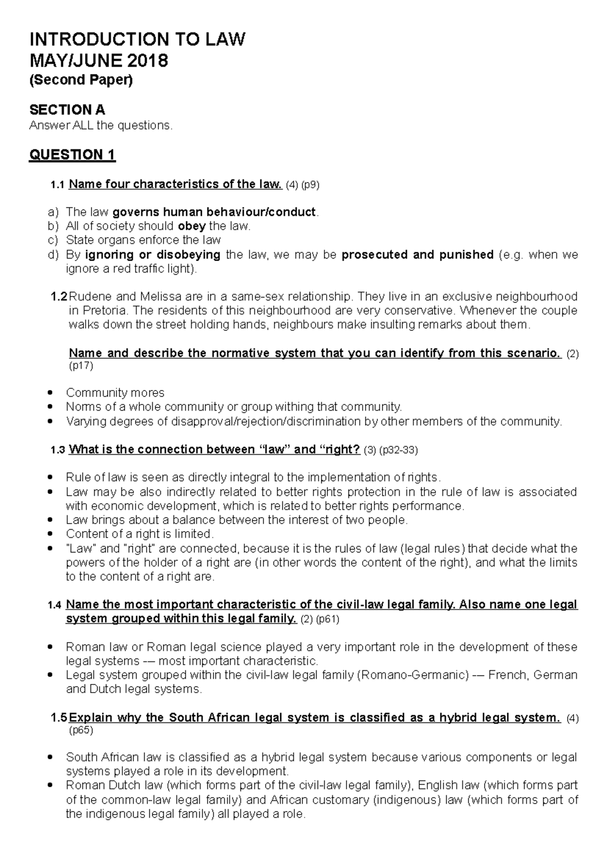 ILW1501 Notes 4 - INTRODUCTION TO LAW MAY/JUNE 2018 (Second Paper ...