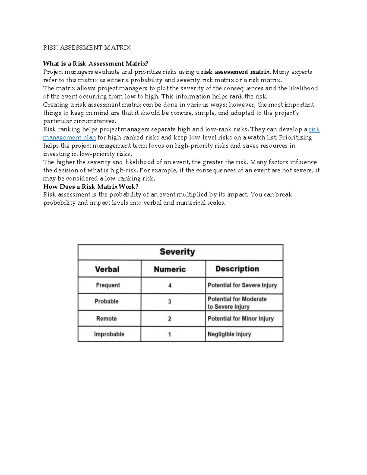 RISK Asessment Matrix - Undertaking mechanical engineering year 2 ...