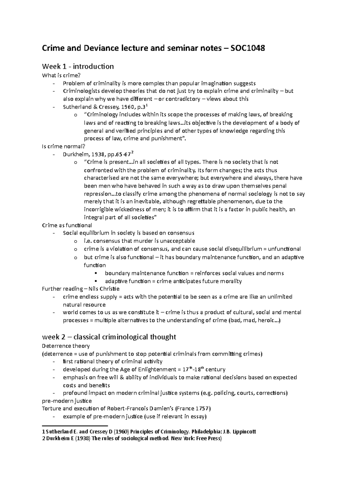 Crime and Deviance lecture and seminar notes - . objective is the ...