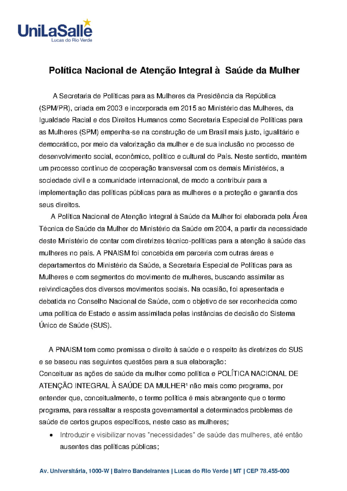 Pnaism - Política Nacional de Atenção Integral à Saúde da Mulher ...
