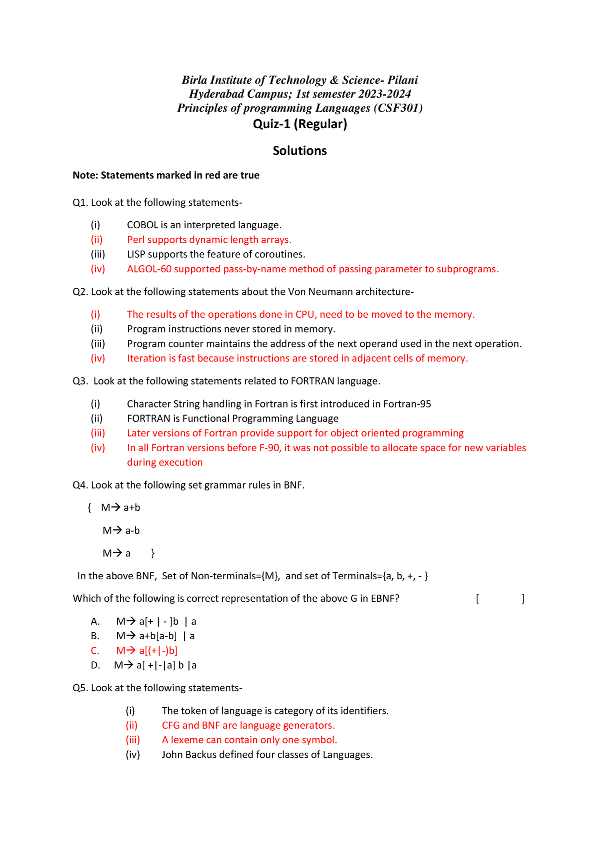 PPL Quiz-1 Solutions - Birla Institute Of Technology & Science- Pilani ...