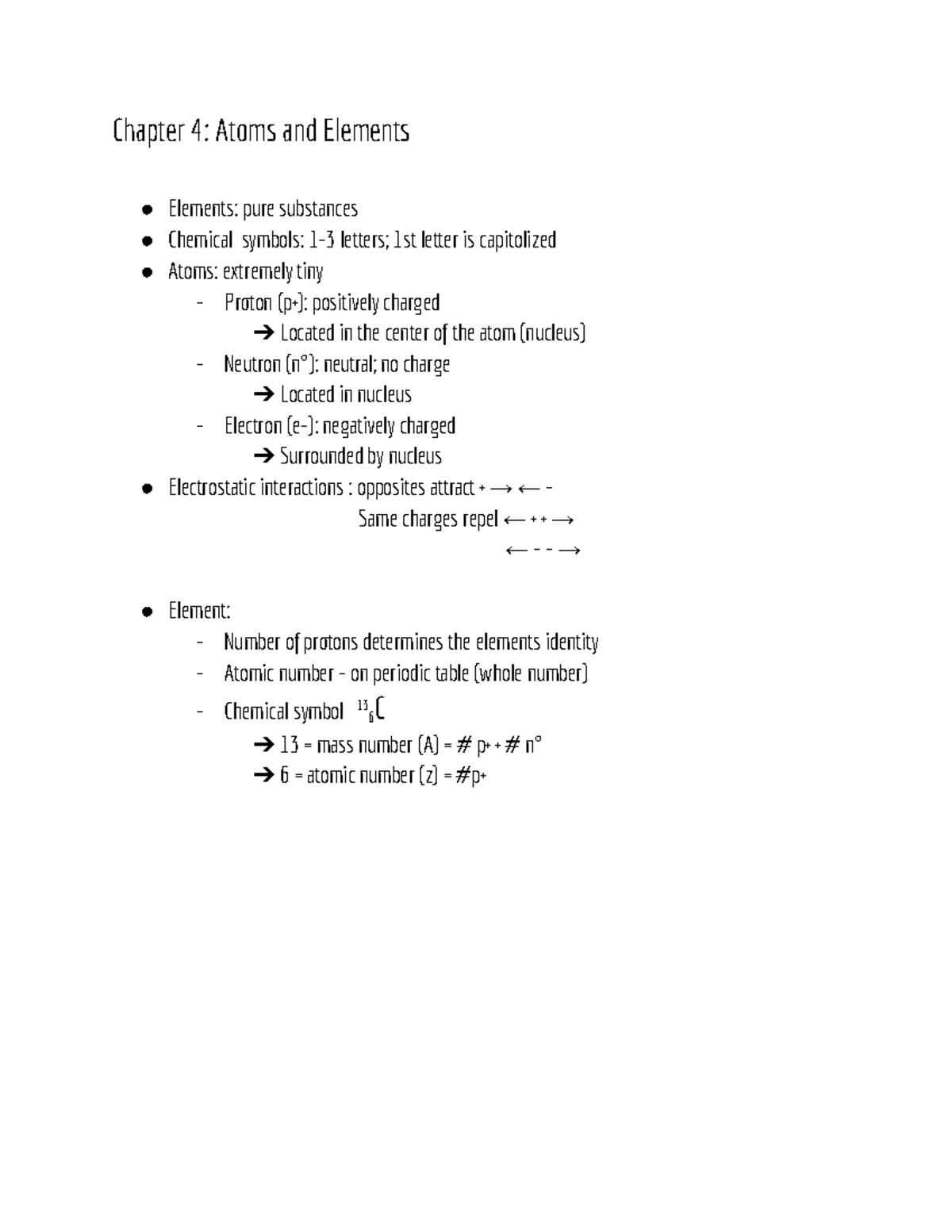 Ch 104 Chapter 4 - Chapter 4: Atoms and Elements Elements: pure ...
