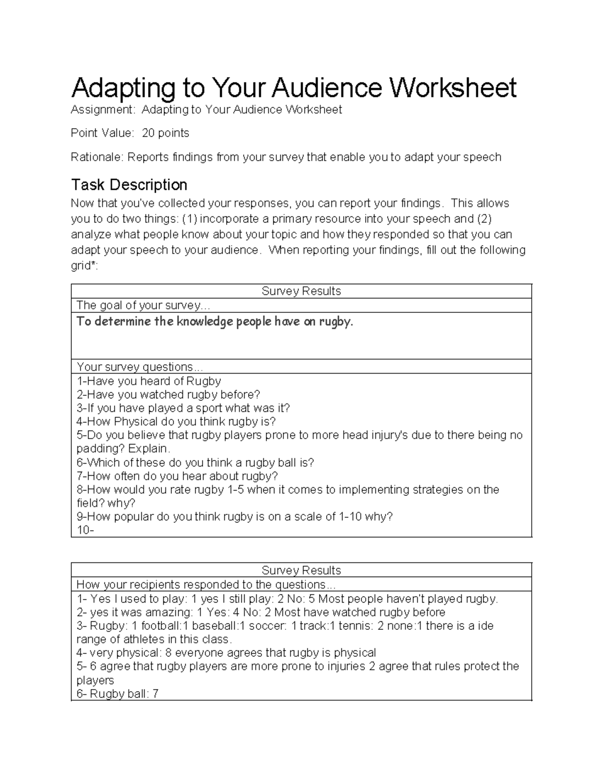 Adapting To Your Audience Worksheet 1 - Adapting To Your Audience ...