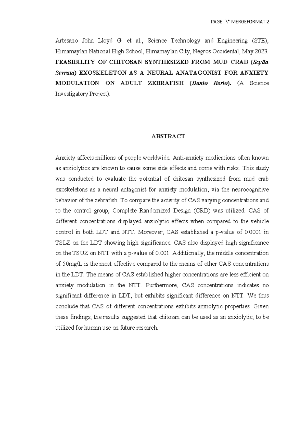 JUNE 29 Final Paper - research - Artesano John Lloyd G. et al., Science ...