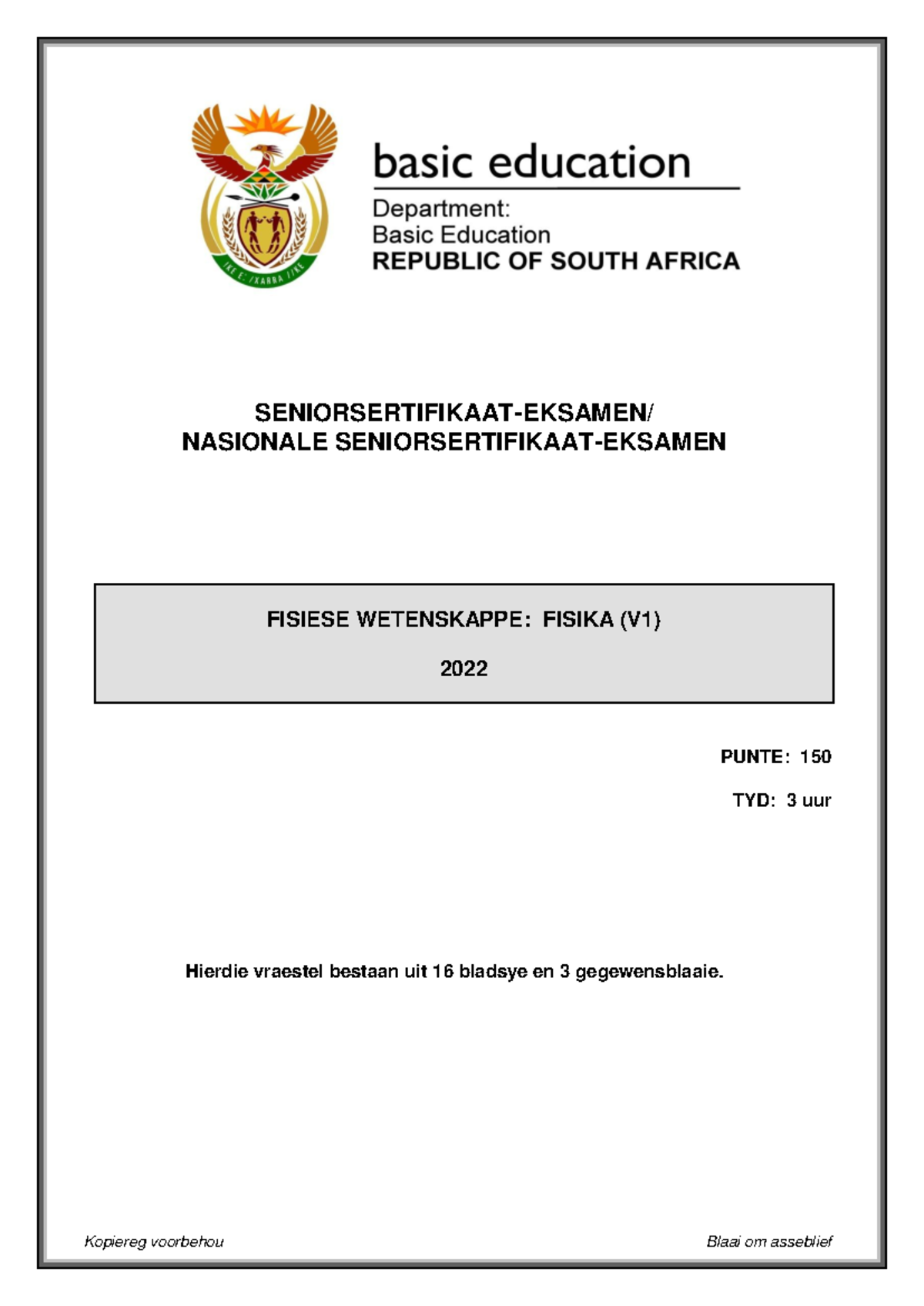 Physical Sciences P1 May-June 2022 Afr - SENIORSERTIFIKAAT-EKSAMEN ...