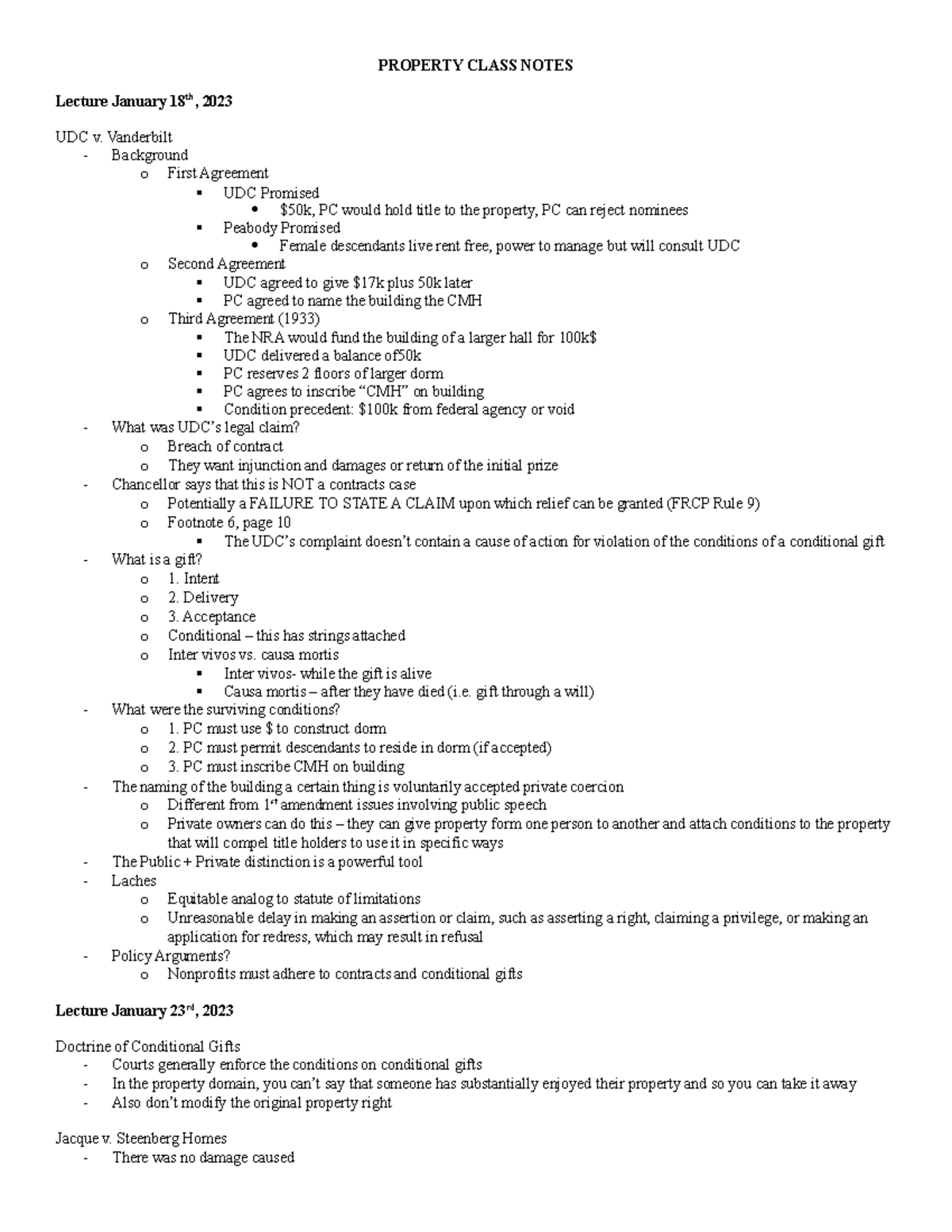 Property Class Notes - PROPERTY CLASS NOTES Lecture January 18th, 2023 ...