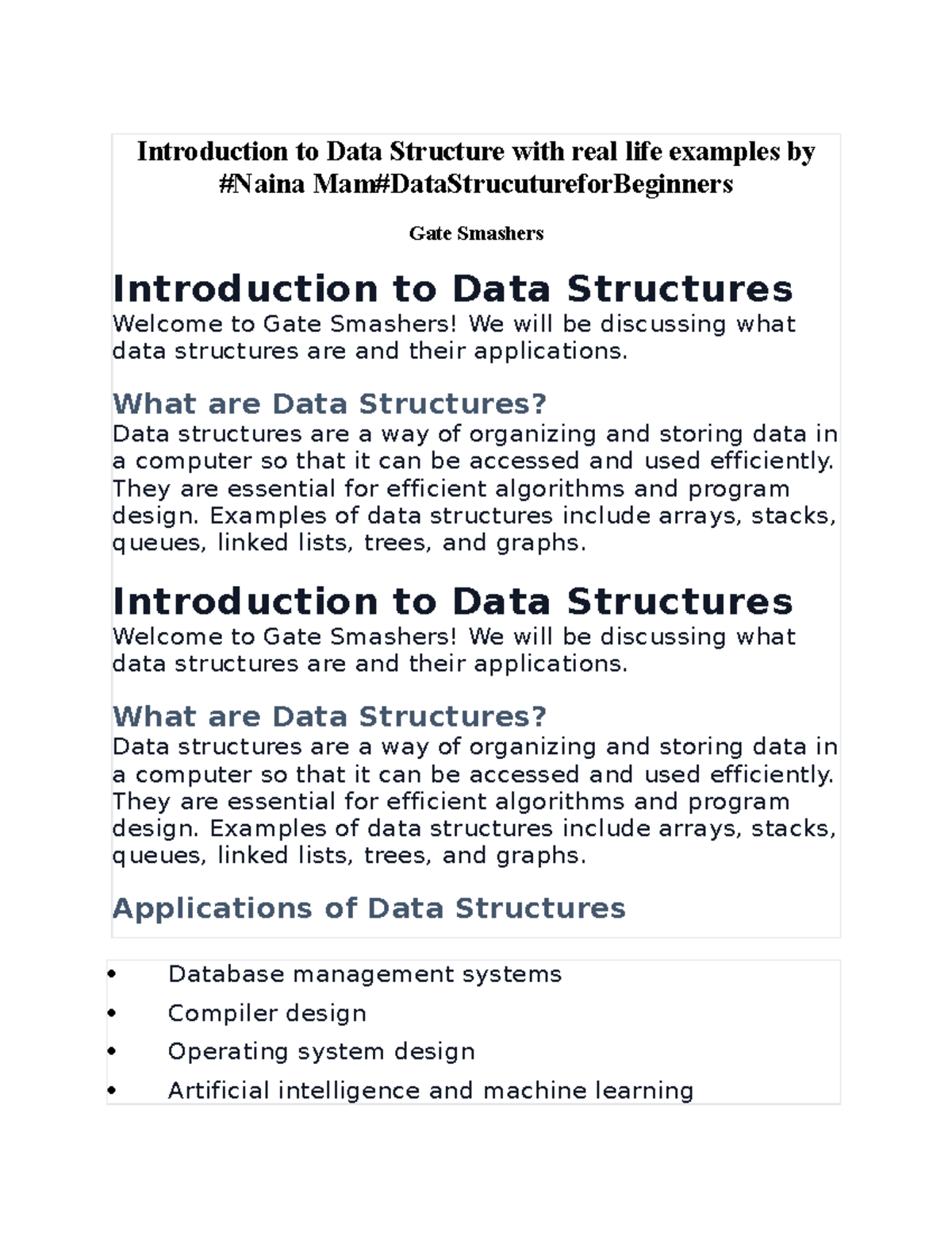 Introduction to Data Structure doc no 1 - Introduction to Data ...