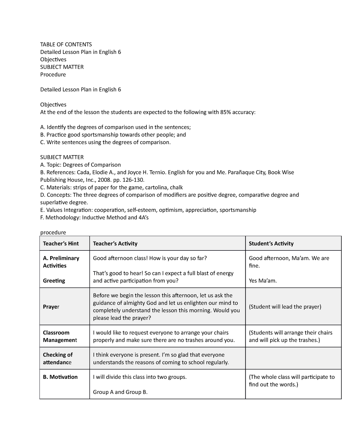 sample-lesson-plan-table-of-contentsdetailed-lesson-plan-in-english-6-objectivessubject-matter