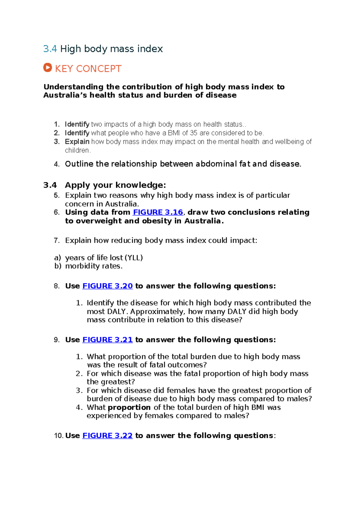 Ch 3.4 Body Mass Index qu's - 3 High body mass index KEY CONCEPT ...