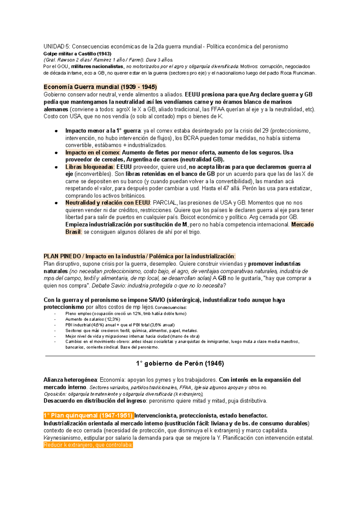Historia ECO ARG 2DO Parcial - UNIDAD 5: Consecuencias económicas de la ...