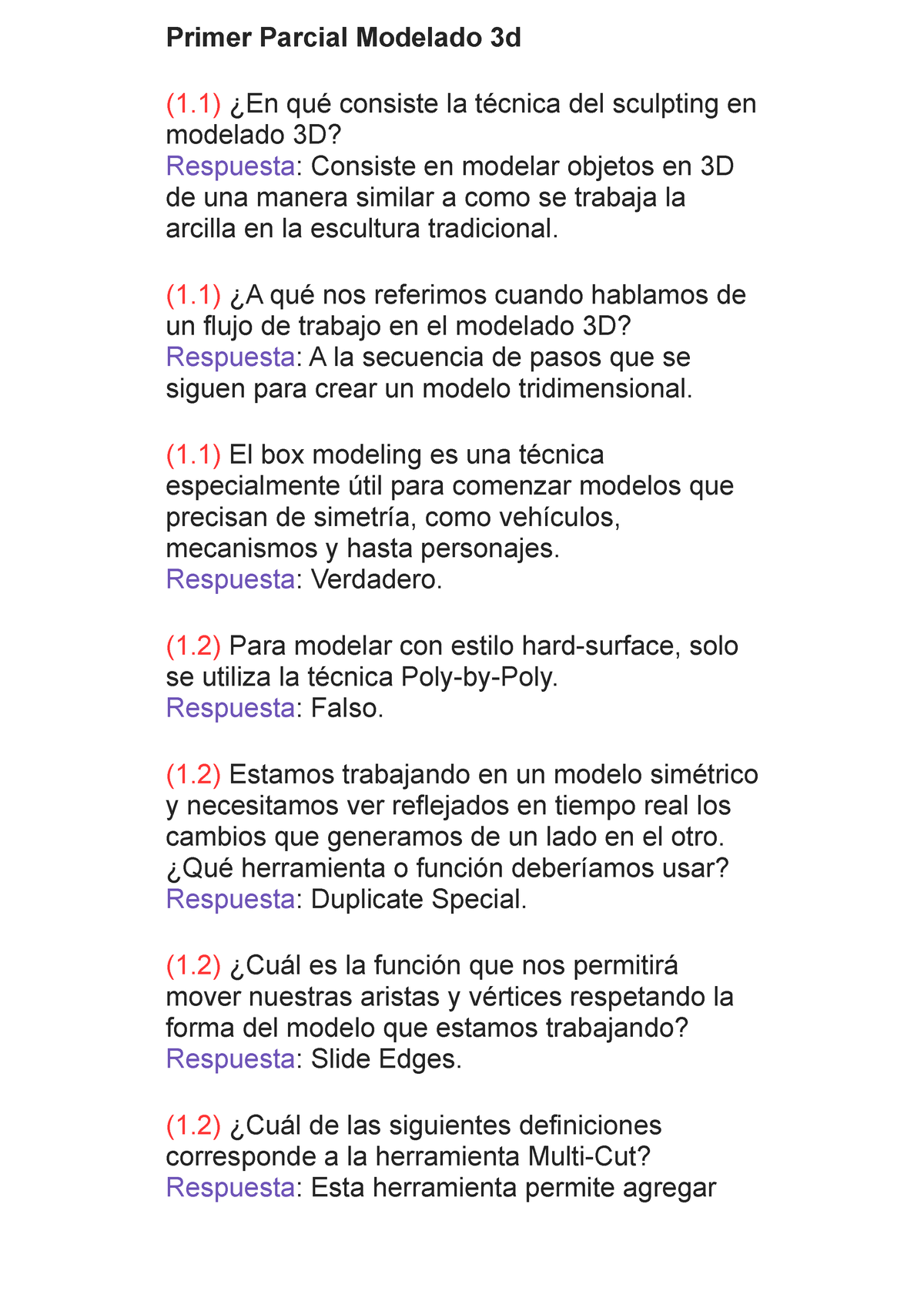 Preguntero Primer Parcial Modelado 3D - Primer Parcial Modelado 3d (1 ...