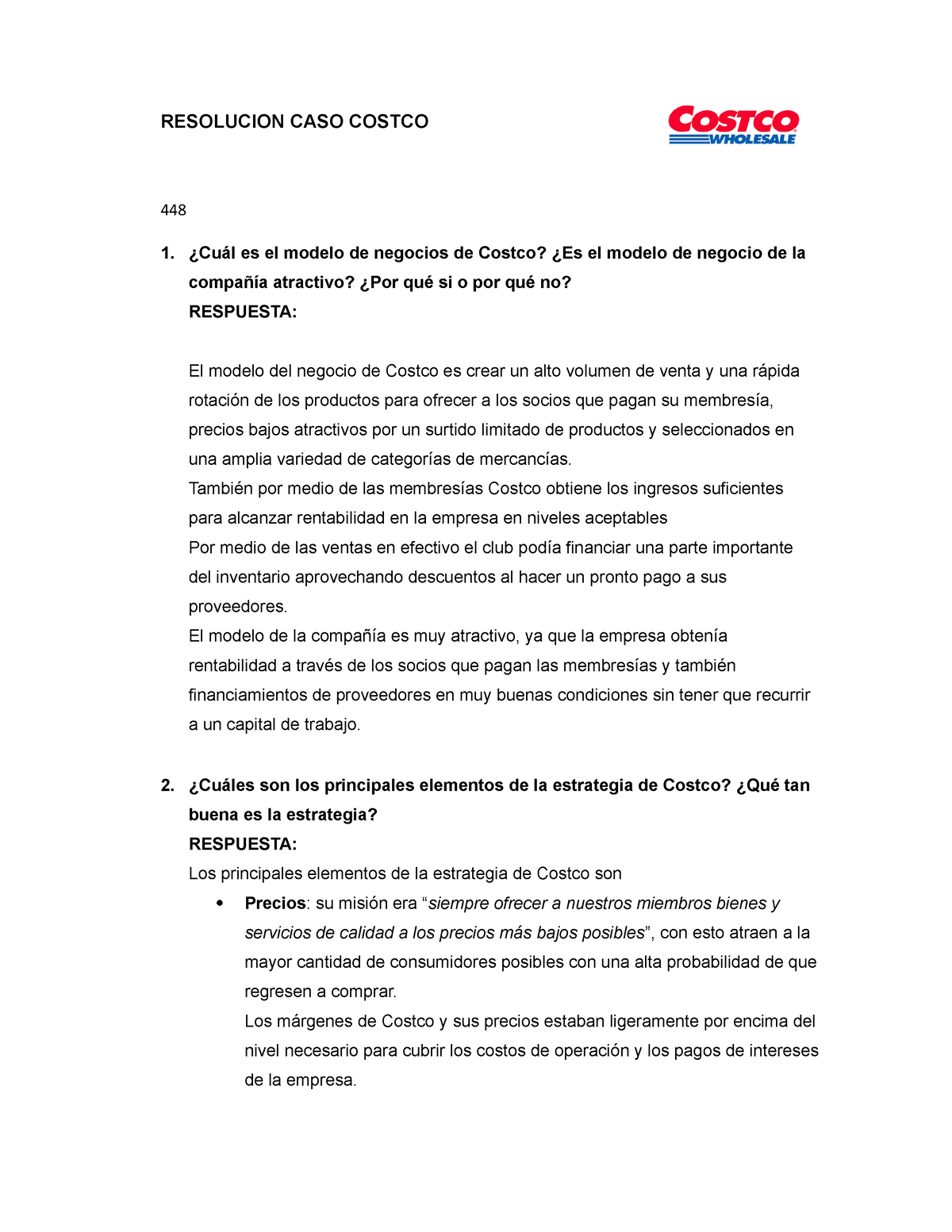 Resolucion CASO Costco - RESOLUCION CASO COSTCO 448 ¿Cuál Es El Modelo ...