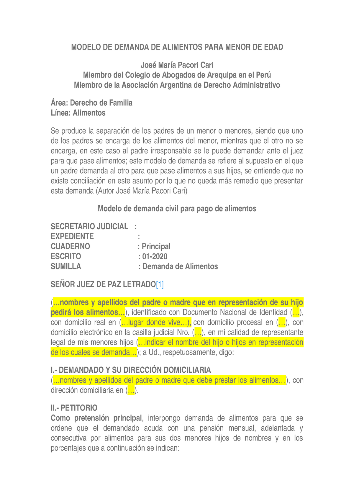 Modelo De Demanda De Alimentos Para Menor De Edad Studocu