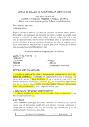 Modelo De Demanda De Alimentos Para Menor De Edad Studocu