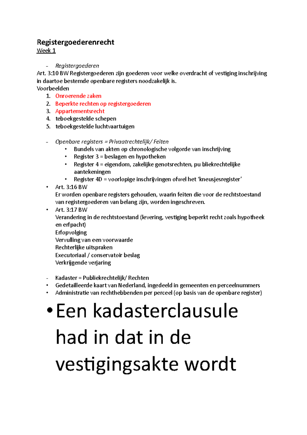 Week 1 registergoederenrecht Registergoederenrecht Week 1 Art. 310