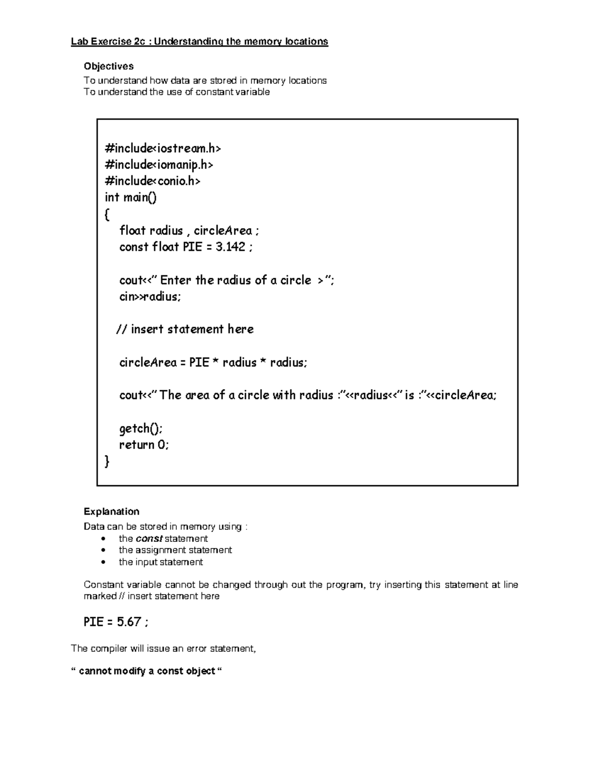 Lab Exercise 2c - PRACTICE FOR CODING - Lab Exercise 2c : Understanding ...