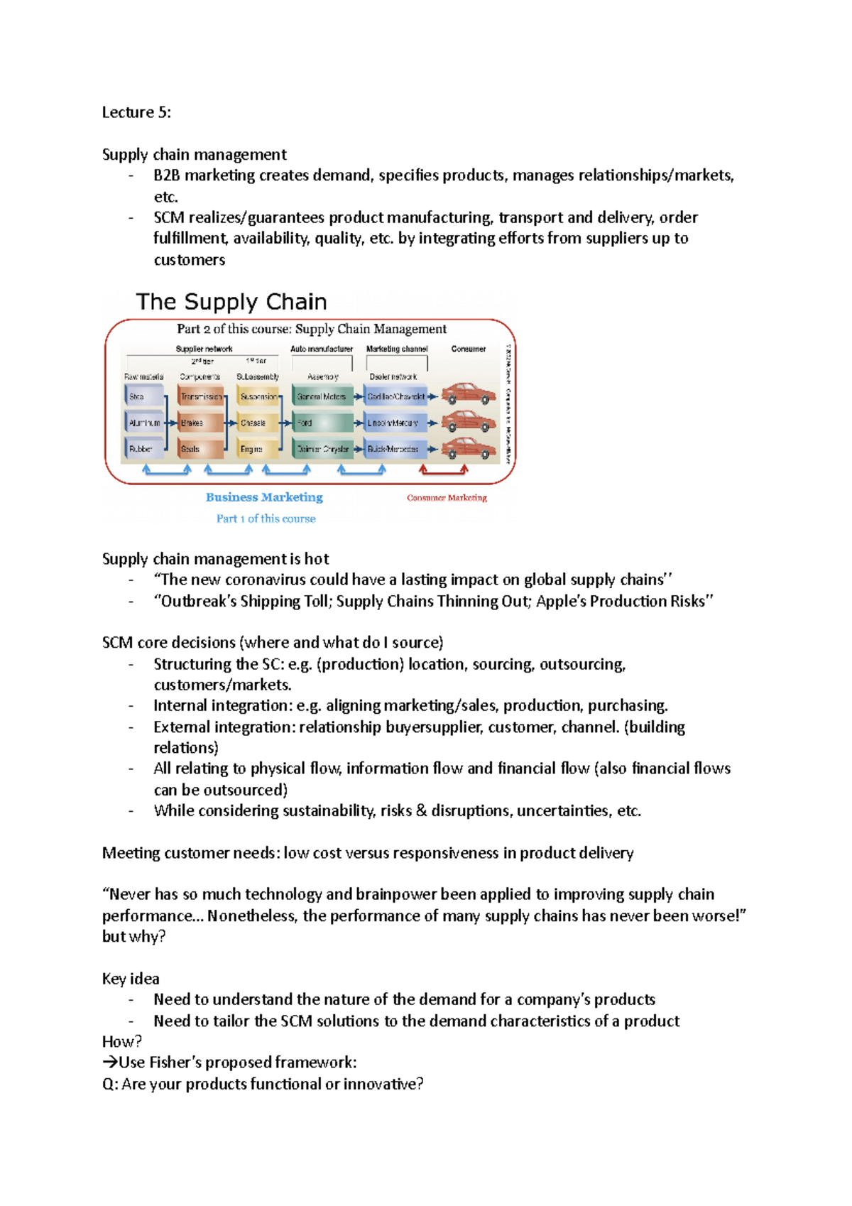 Lecture 5 - Aantekeningen college 5 - Lecture 5: Supply chain ...