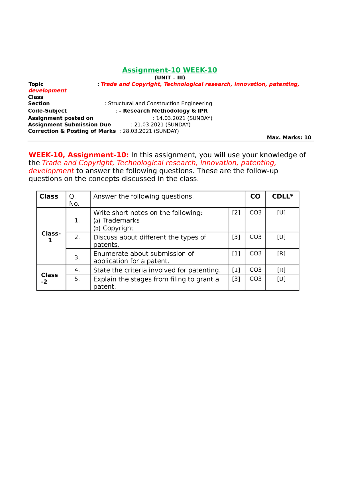 Week-10 Assignment-10 - Assignment-10 WEEK- (UNIT – III) Topic : Trade ...