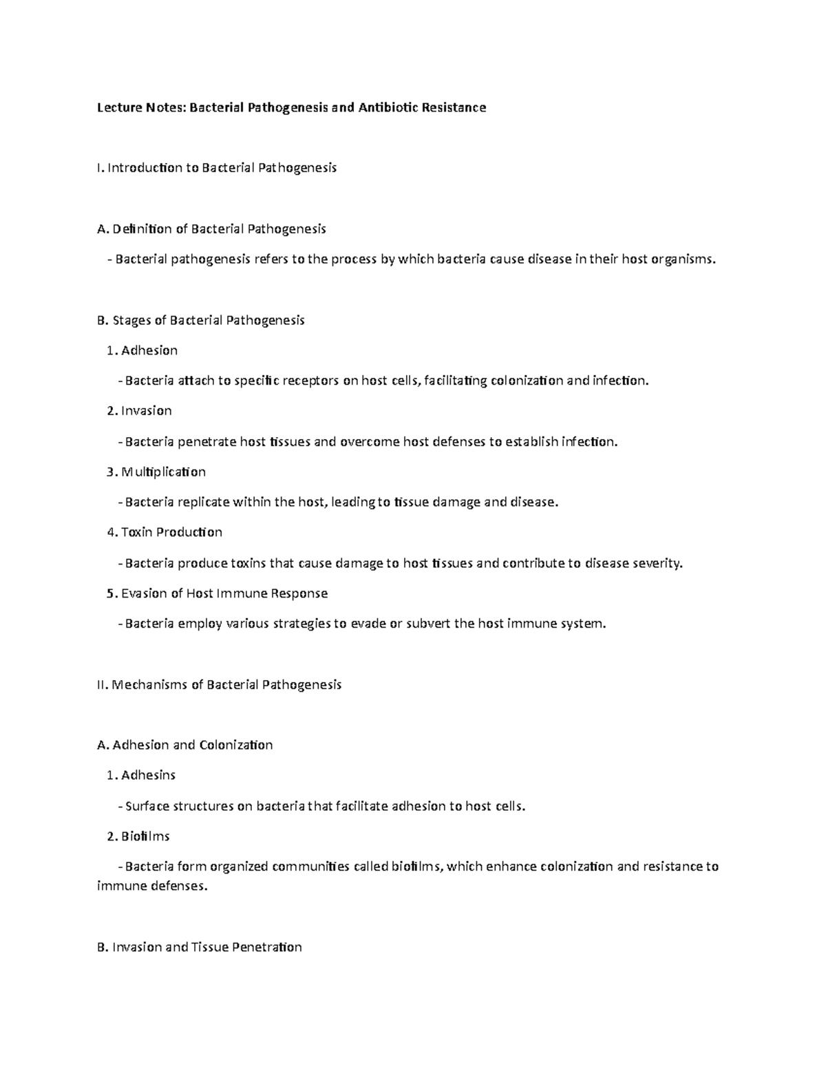 Lecture Notes: Bacterial Pathogenesis and Antibiotic Resistance ...
