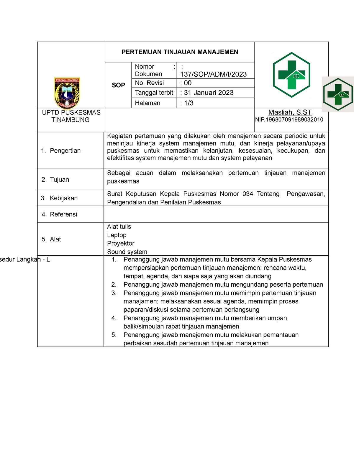 1.6.1 (b.6) SOP Tinjauan Manajemen 2023 - PERTEMUAN TINJAUAN MANAJEMEN ...