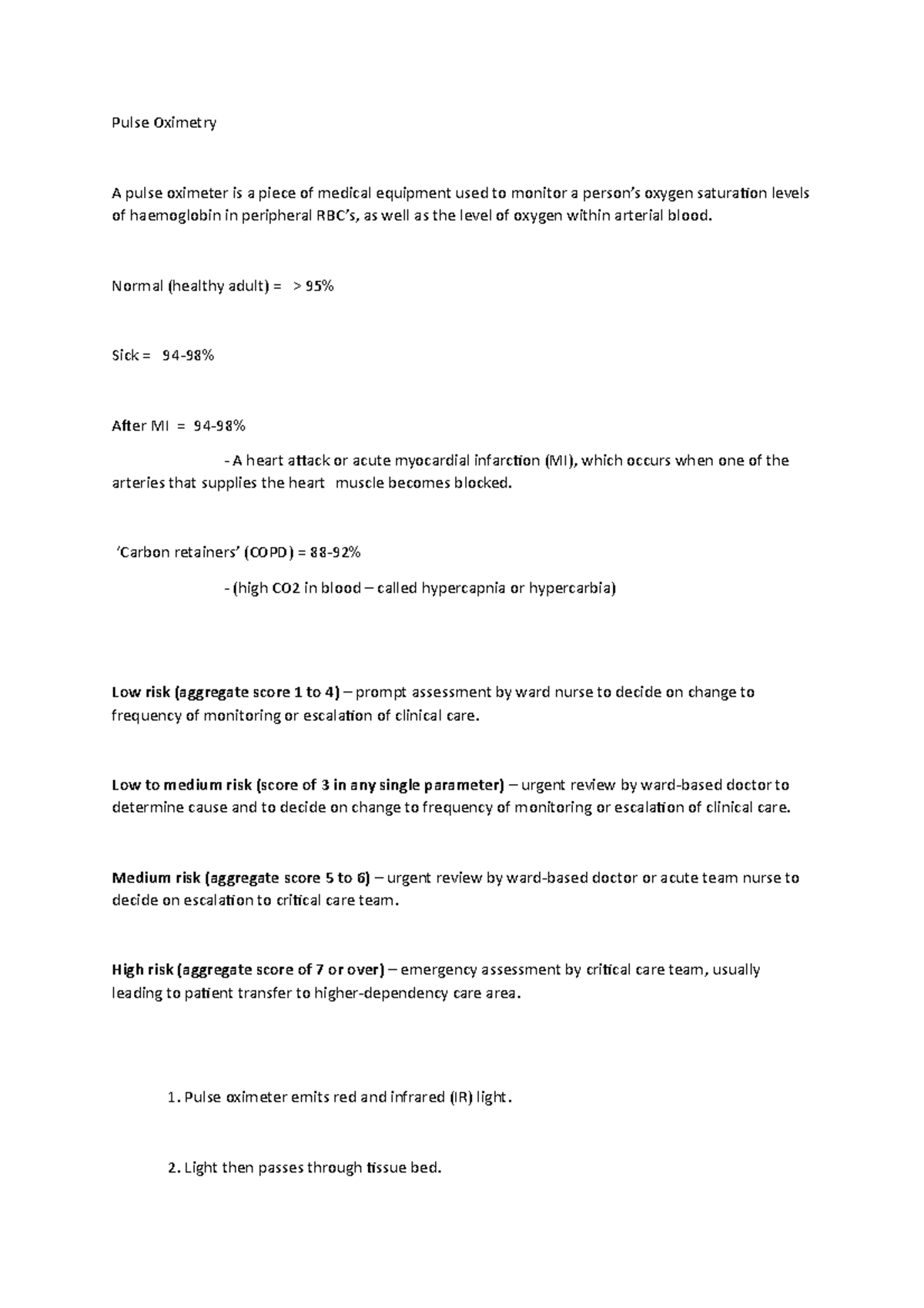 Pulse Oximetry - Lecture notes 1 - Pulse Oximetry A pulse oximeter is a ...