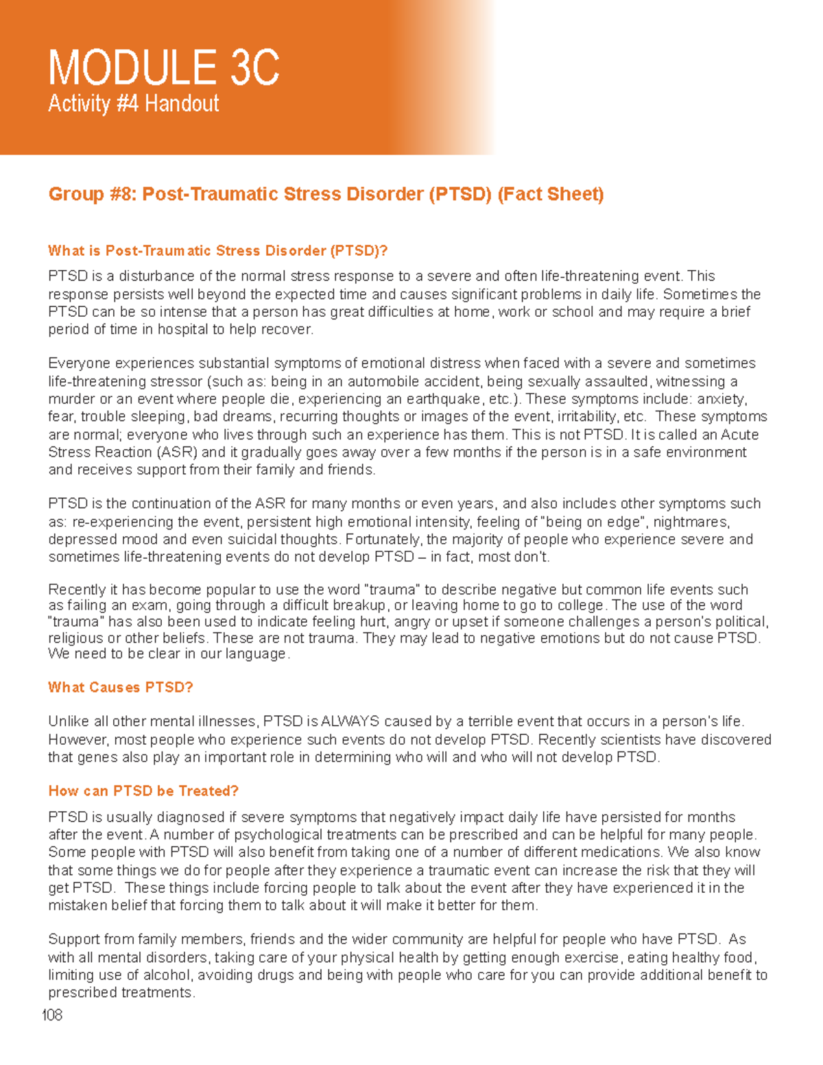 Group #8 Post-traumatic Stress Disorder - 108 MODULE 3C Activity #4 ...