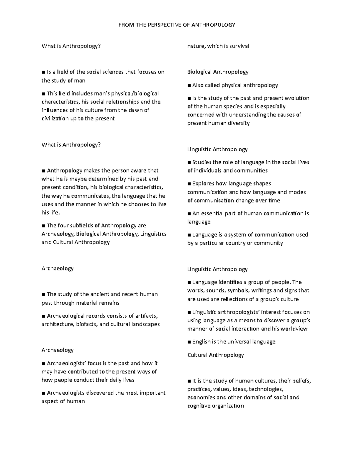 Lesson 3 FROM THE Perspective F Anthropology - Understanding the Self ...