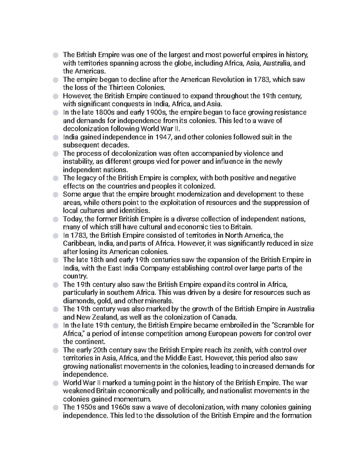 British Empire Since 1783 notes The British Empire was one of the