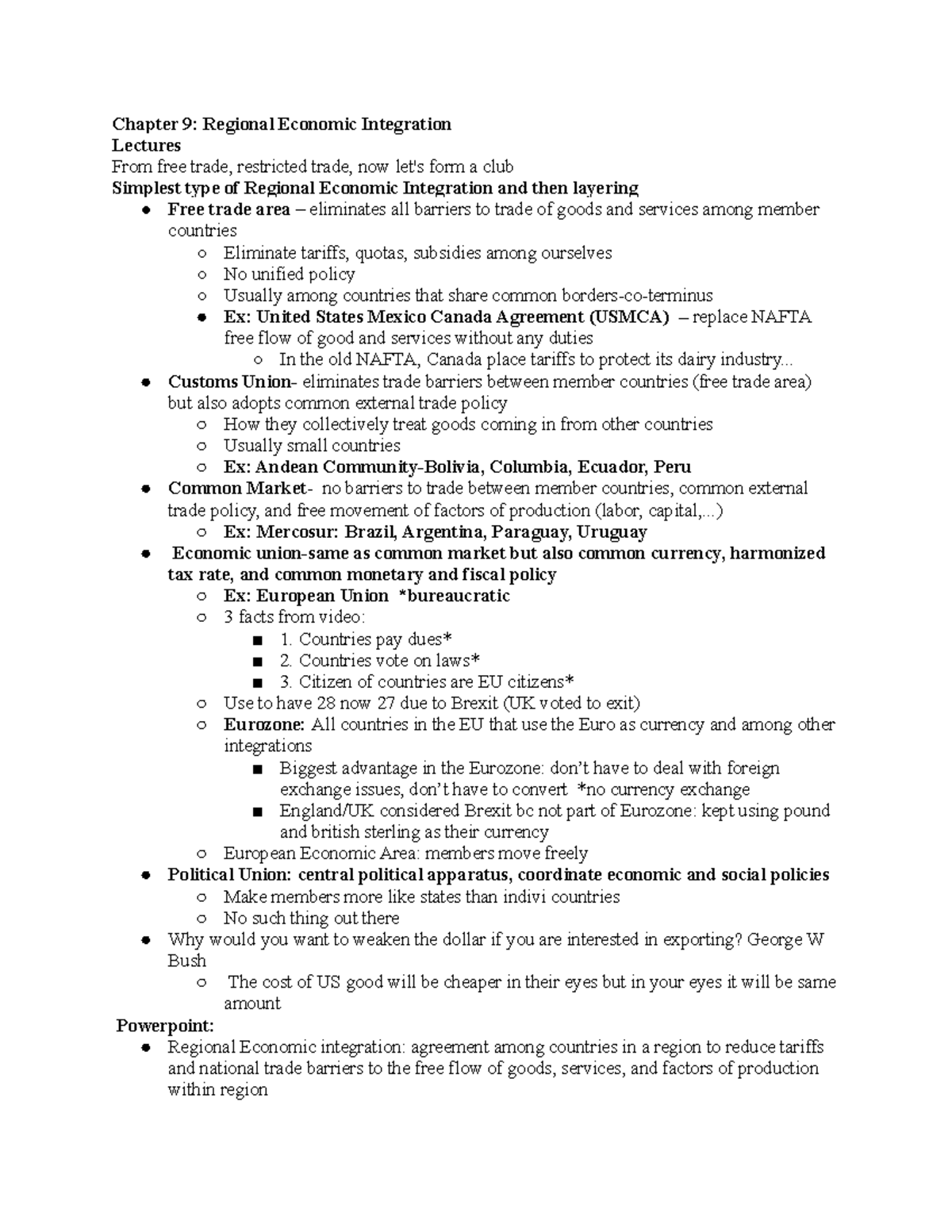 Chapter 9 - Chapter 9: Regional Economic Integration Lectures From free ...