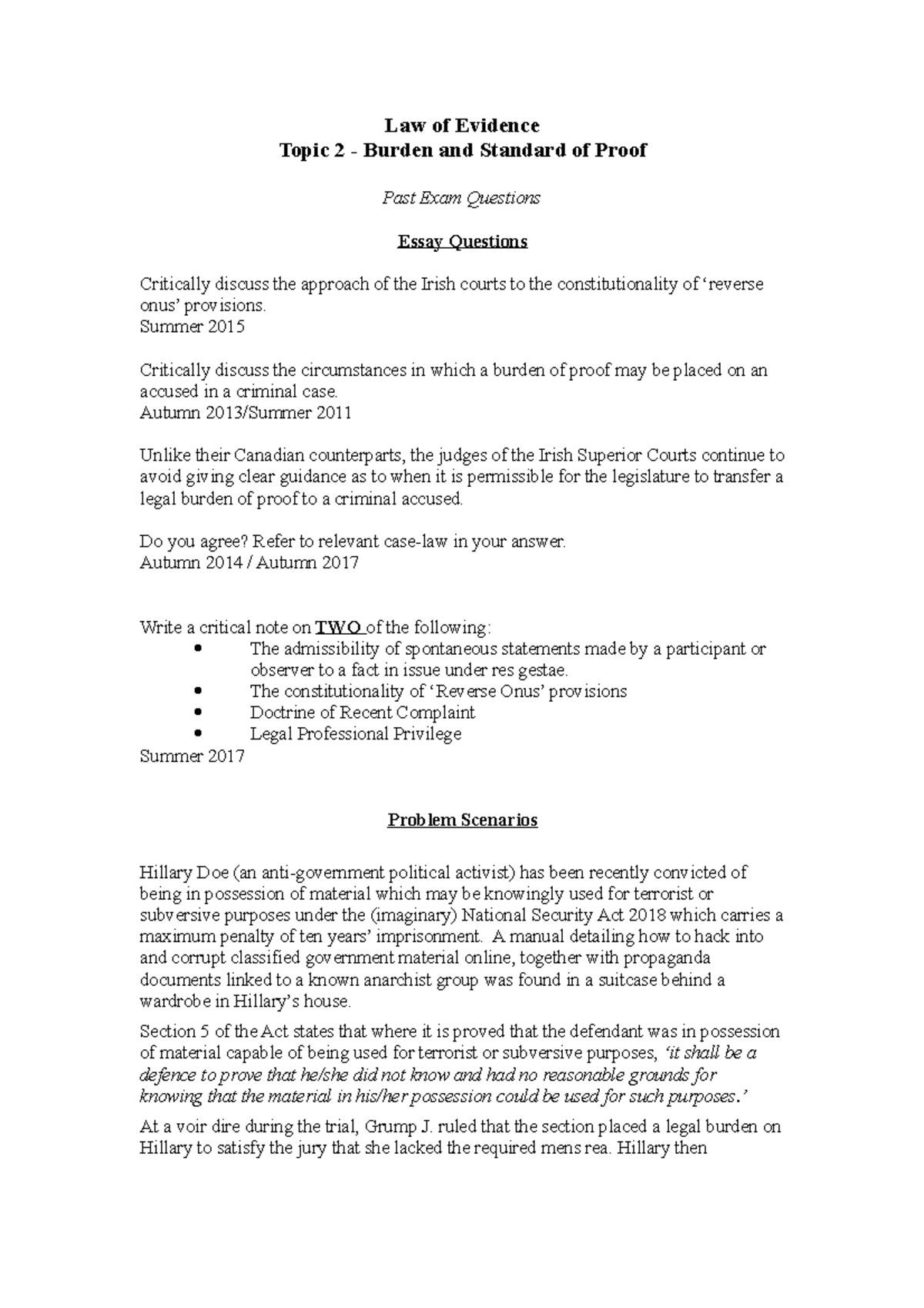 Burden Of Proof 21 - Law Of Evidence Topic 2 - Burden And Standard Of ...