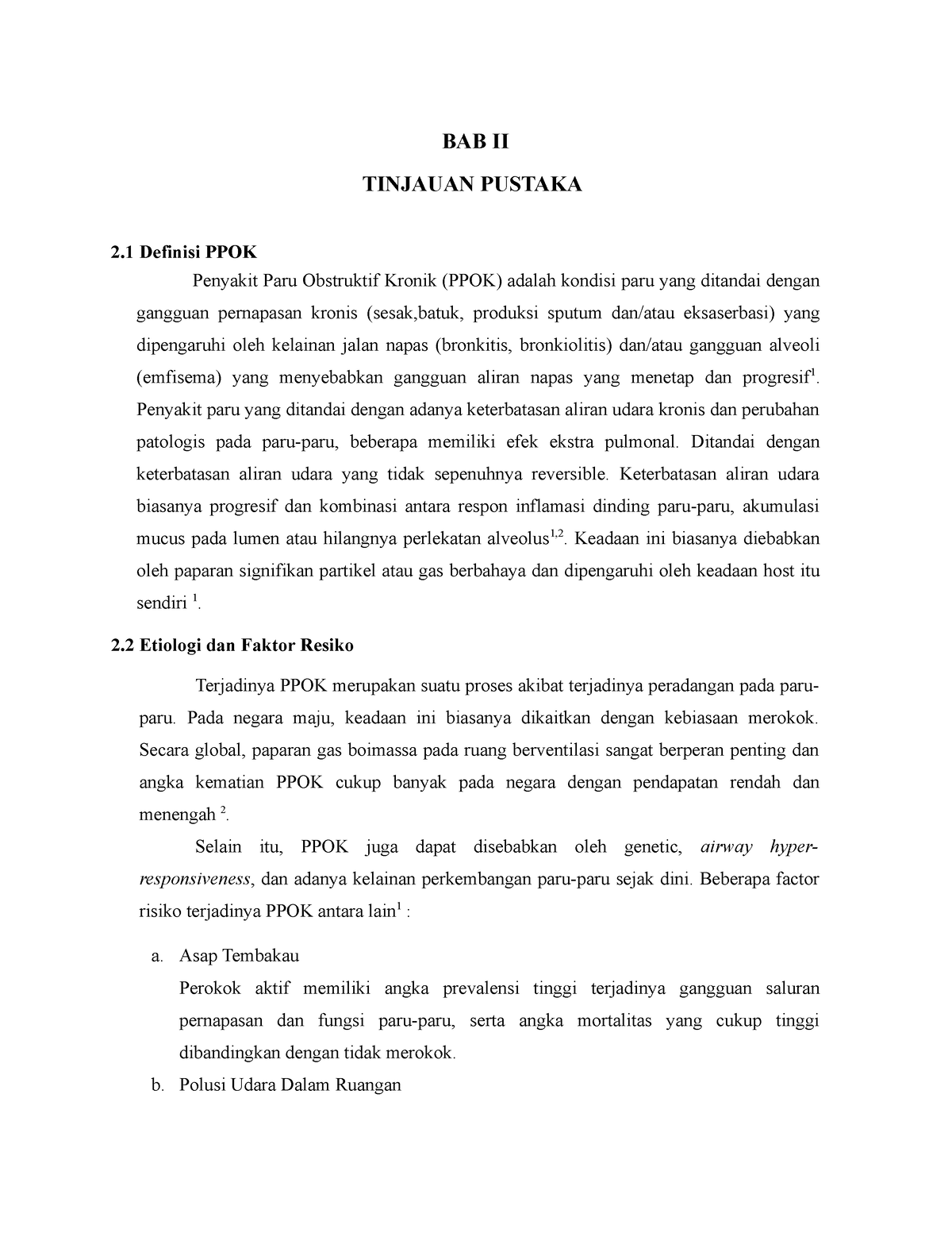 Lapkas PPOK 2023 - BAB II TINJAUAN PUSTAKA 2 Definisi PPOK Penyakit ...