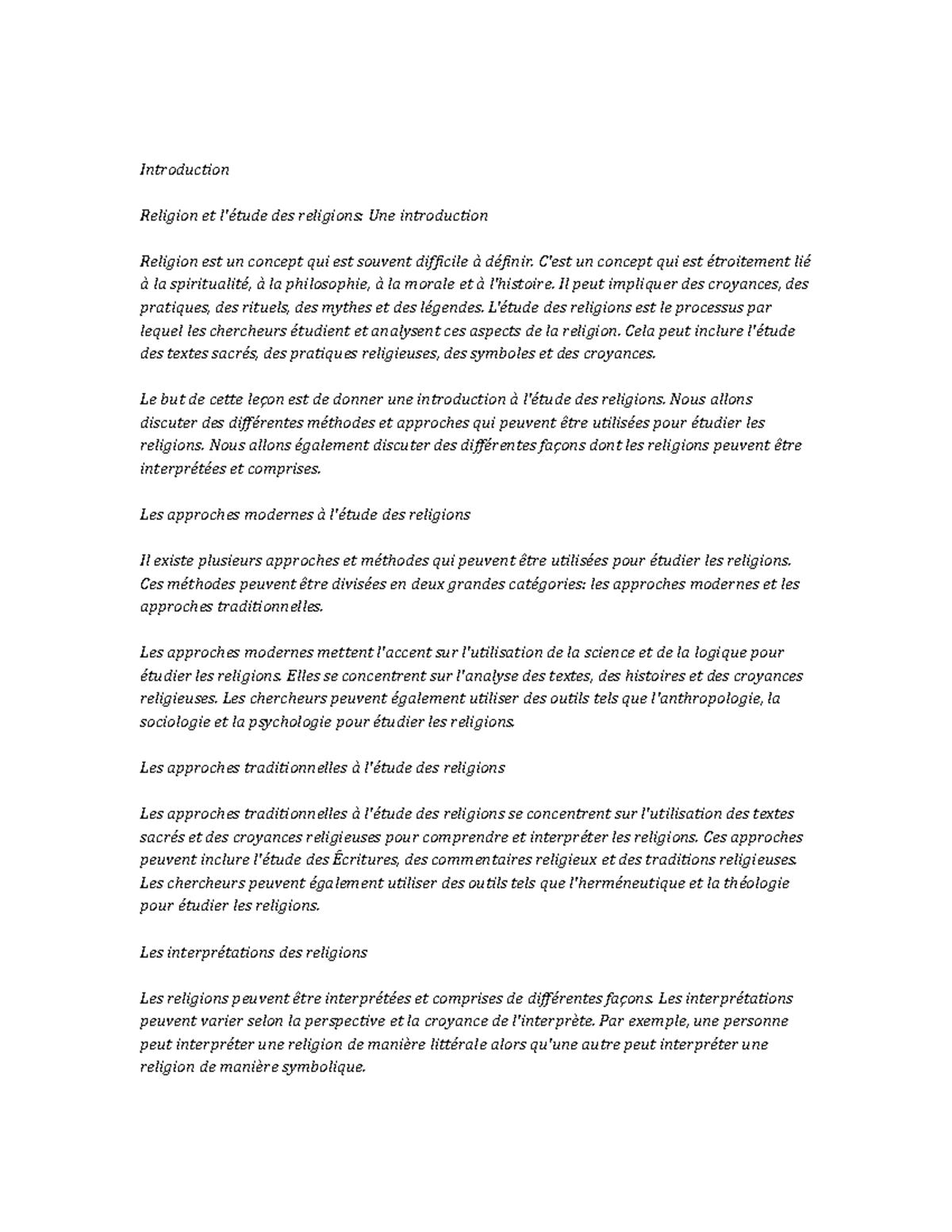 Religious Studies Study Notes - Introduction Religion et l'étude des ...